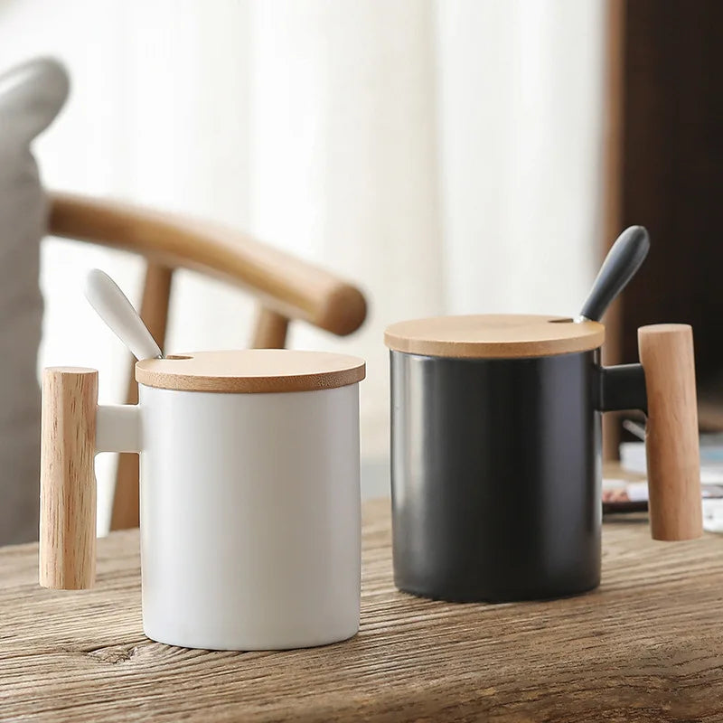 Wooden Handle Creative Ceramic Mug