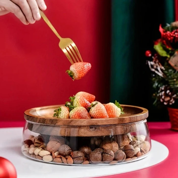 Wooden Trays Glass Bowl