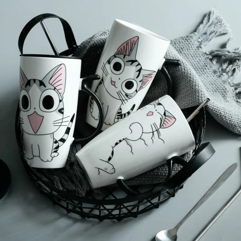 Cute Cat Ceramic Mug with Lid